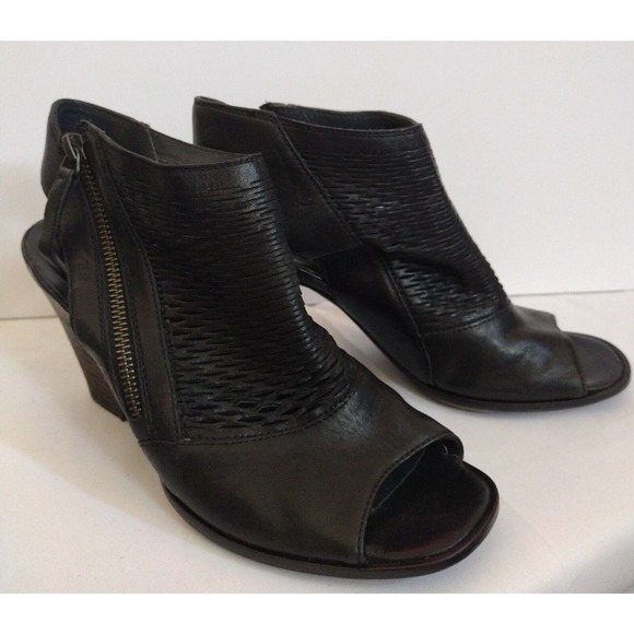 Paul Green Willow Black Leather Peep Toe Bootie ~Heel US 5.5 - Picture 1 of 11